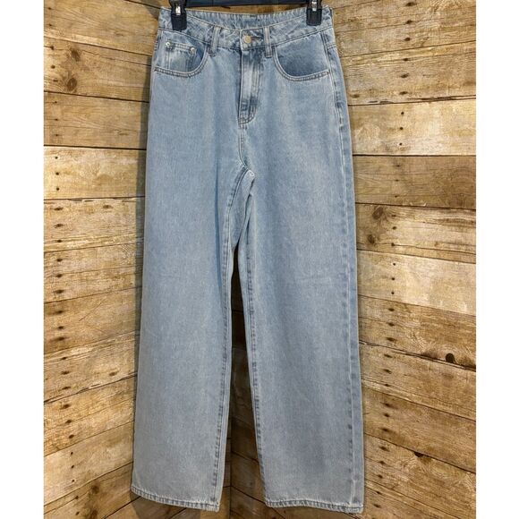 SHEIN HIGH RISE WIDE LEG TALL EVERYDAY CASUAL LIGHT WASH JEANS SIZE XS TALL NWOT - Picture 1 of 3